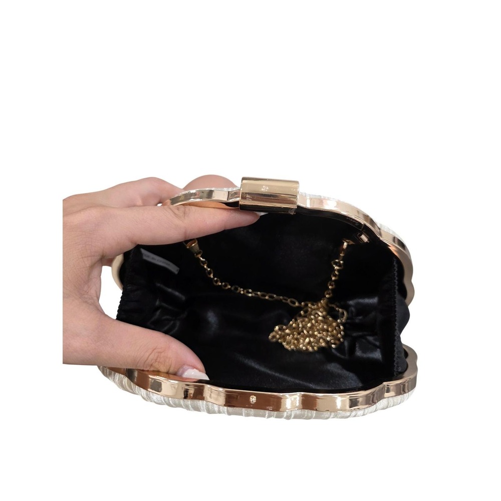 Elegant Pleated Shell Clutch Evening Handbag Gold Chain Strap - Picture 8 of 8
